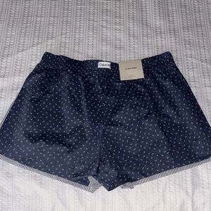Calvin Klein 2pr. Medium Dark Blue Patterned & Stripe Design lounge Shorts  NWT